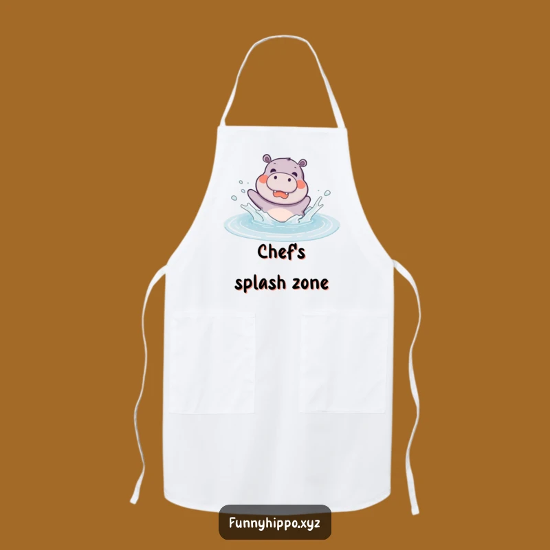 Funny Kawaii Hippo Chef Apron - Joyful Puddle Splashing Kitchen Fun