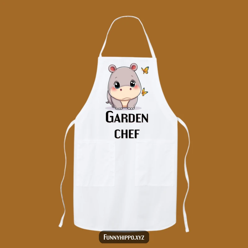 Funny Kawaii Hippo Butterfly Chef Apron - Gentle Eyes Kitchen Fun