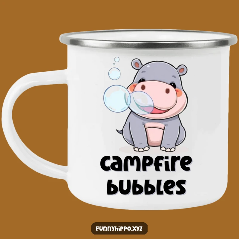 Funny Kawaii Hippo Bubble Camping Mug - Outdoorsy Hippo Adventure Cup