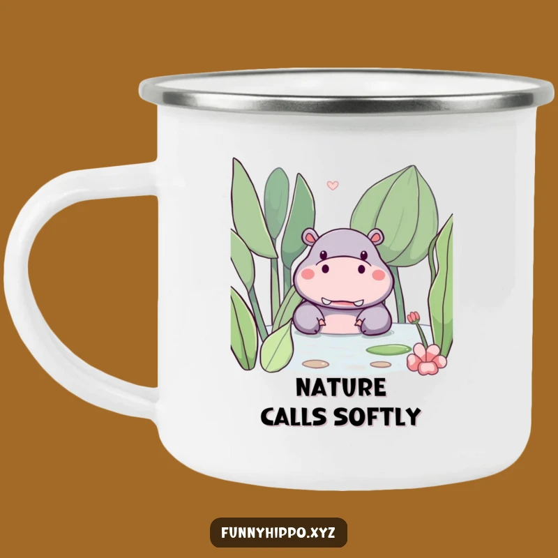 Funny Kawaii Hippo Camping Mug: Cute Hippo Peeking Behind Plant, Perfect Outdoor Funny Gift