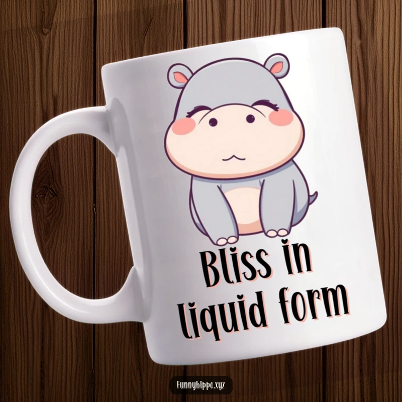 Funny Kawaii hippo character with eyes closed in an expression of pure, blissful delight, a charming mug.