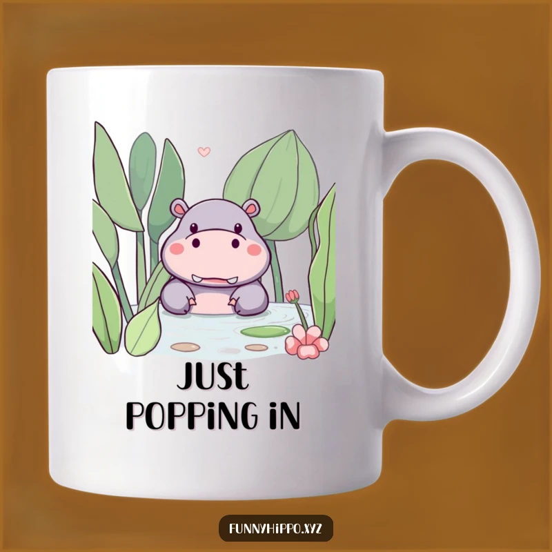 Funny Kawaii Hippo Mug: Adorable Hippo Peeking Behind Plant, Perfect Hilarious Gift