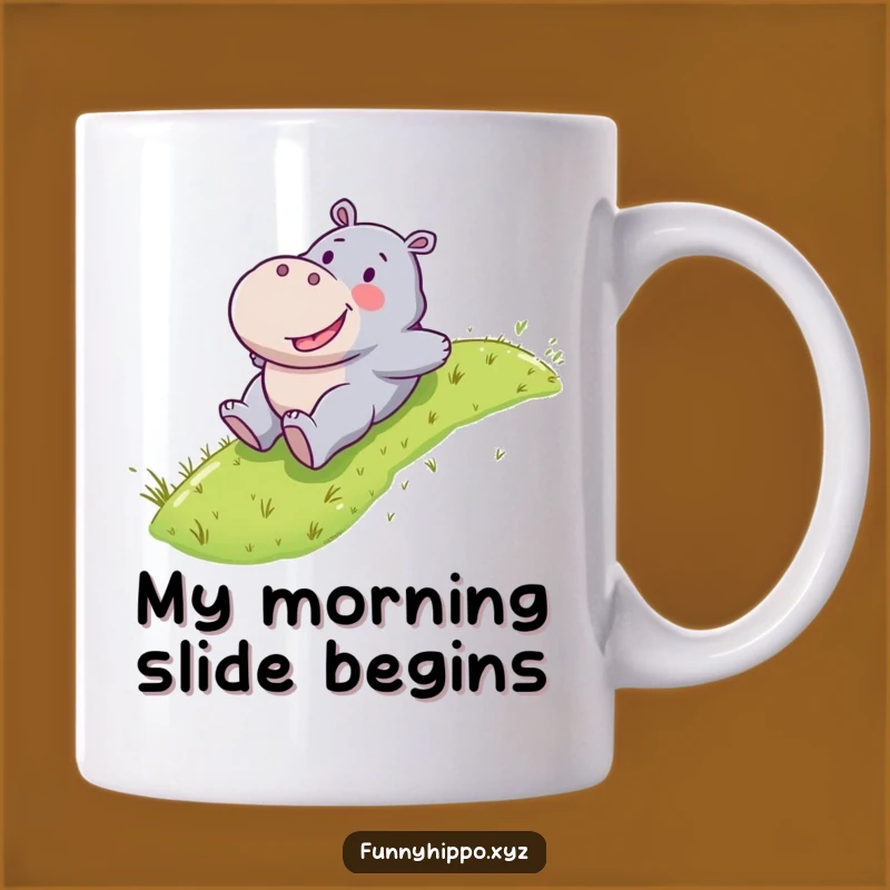 Funny Kawaii Hippo Mug Gift - Happy Sliding Hippo Joyful Coffee Cup