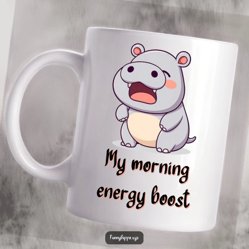 Funny Kawaii Hippo Mug with a gentle, happy yawn, perfect for cozy and humorous mornings.