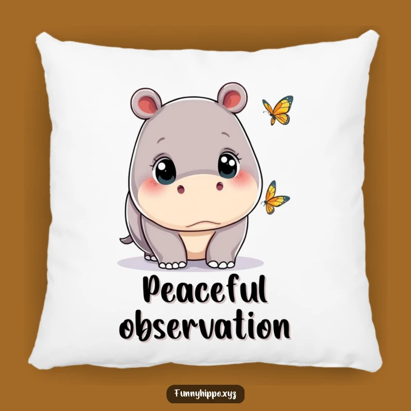 Cute Kawaii Hippo Butterfly Pillow - Funny Comfy Hippo Nature Accent