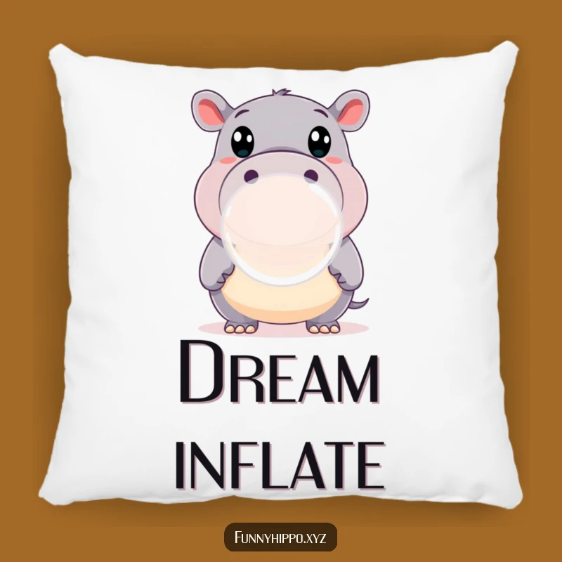 Funny Hippo Bubble Pillow: Happy Wide-Eyed Hippo Blowing Big Bubble Perfect Comfy Gift