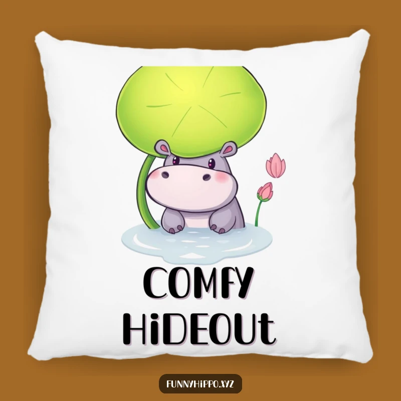 Funny Hippo Lily Pad Pillow: Curious Hippo Peeking Out Perfect Comfy Gift