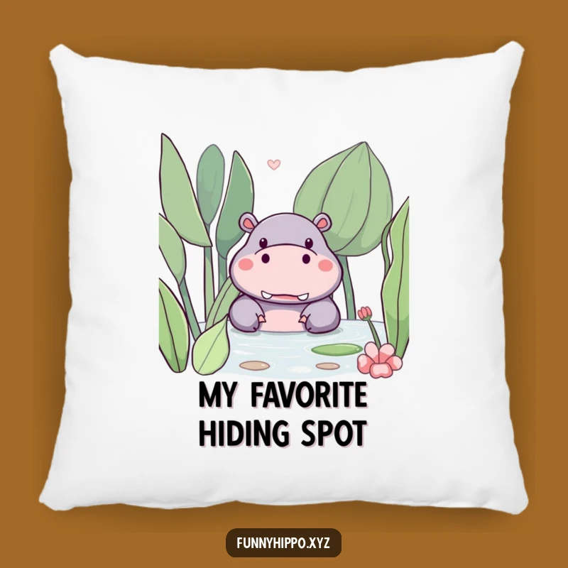 Funny Kawaii Hippo Pillow: Cozy Hippo Peeking Behind Plant, Perfect Hilarious Comfort Gift