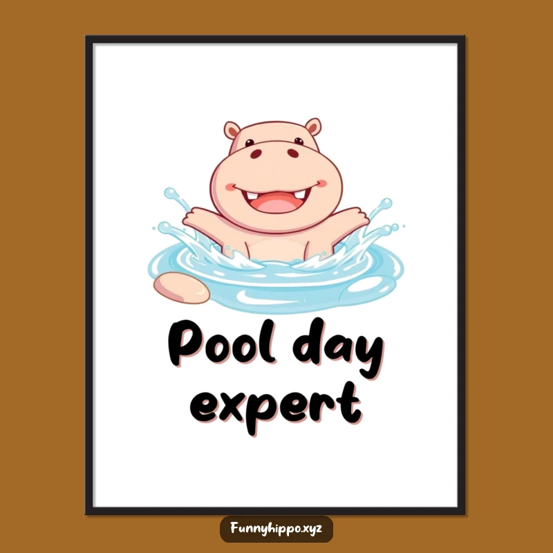 Funny Hippo Pool Splash Digital Art: Cheerful Hippo Joyful Splash Decor Perfect Instant Gift