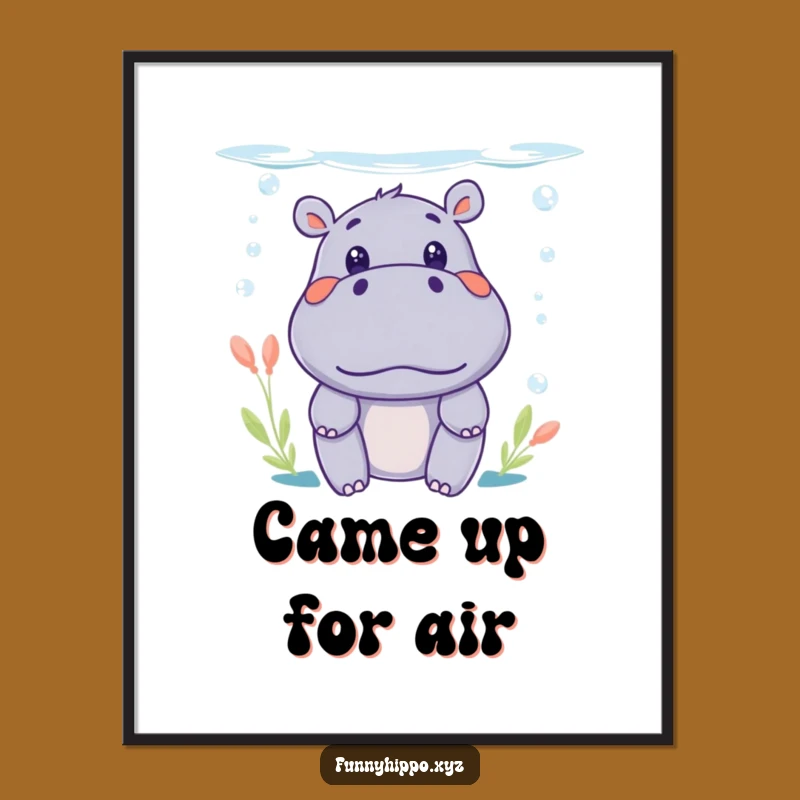 Funny Kawaii Hippo Surprise Digital Art: Instant Shock, Art Gift