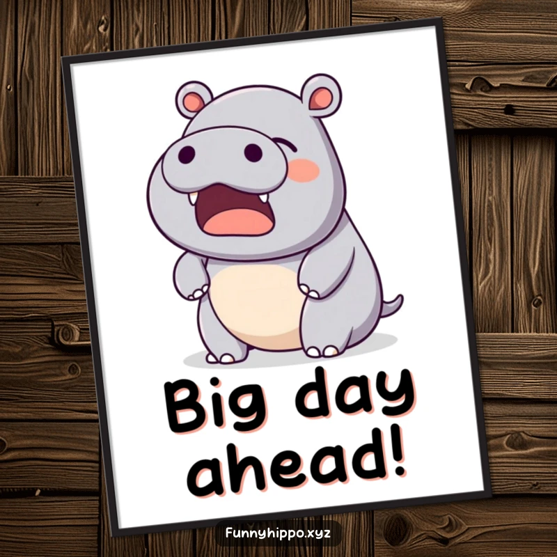 Funny Kawaii Hippo Digital Art Print of a gentle, happy yawn, perfect for instant calm decor.