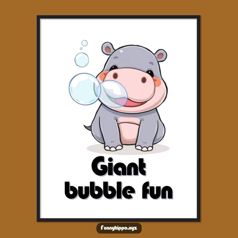 Funny Kawaii Hippo Bubble Digital Art - Playful Snout Instant Download