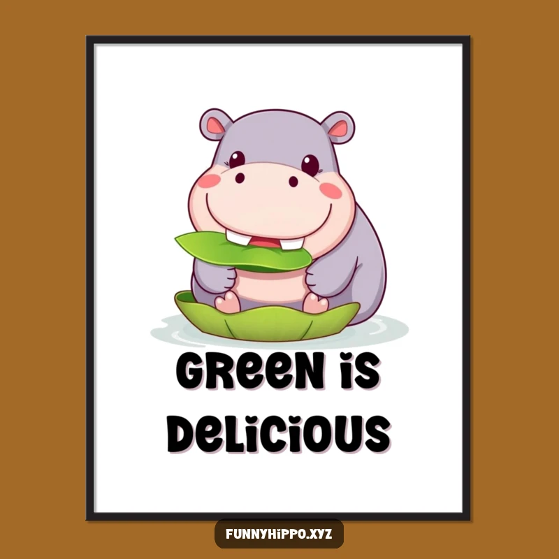 Funny Kawaii Hippo Lily Pad Digital Art Print: Happy Muncher Decor