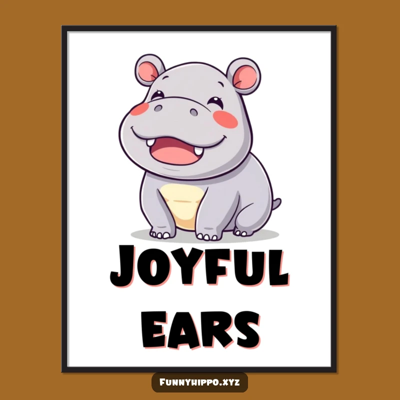 Funny Kawaii Hippo Ear Digital Art - Delightful Wiggle Instant Download