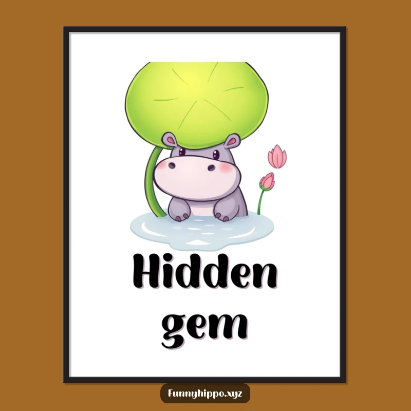 Funny Hippo Lily Pad Poster: Curious Hippo Peeking Out Perfect Wall Art