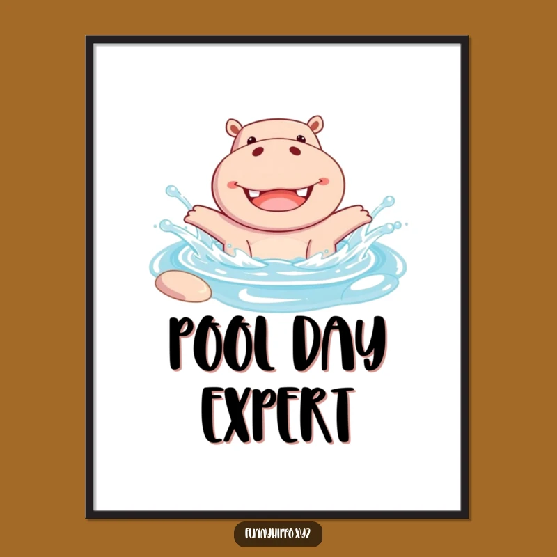 Funny Hippo Pool Splash Poster: Cheerful Hippo Joyful Splash Art Perfect Wall Decor
