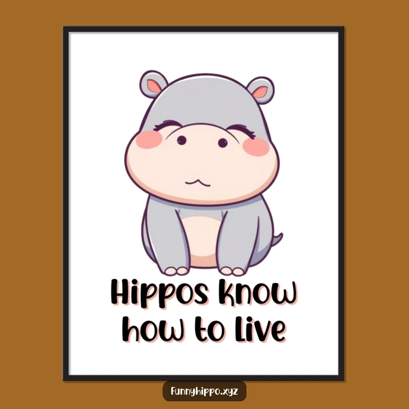 Free Printable Kawaii Hippo Bliss Art - Funny Downloadable Happy Wall Decor