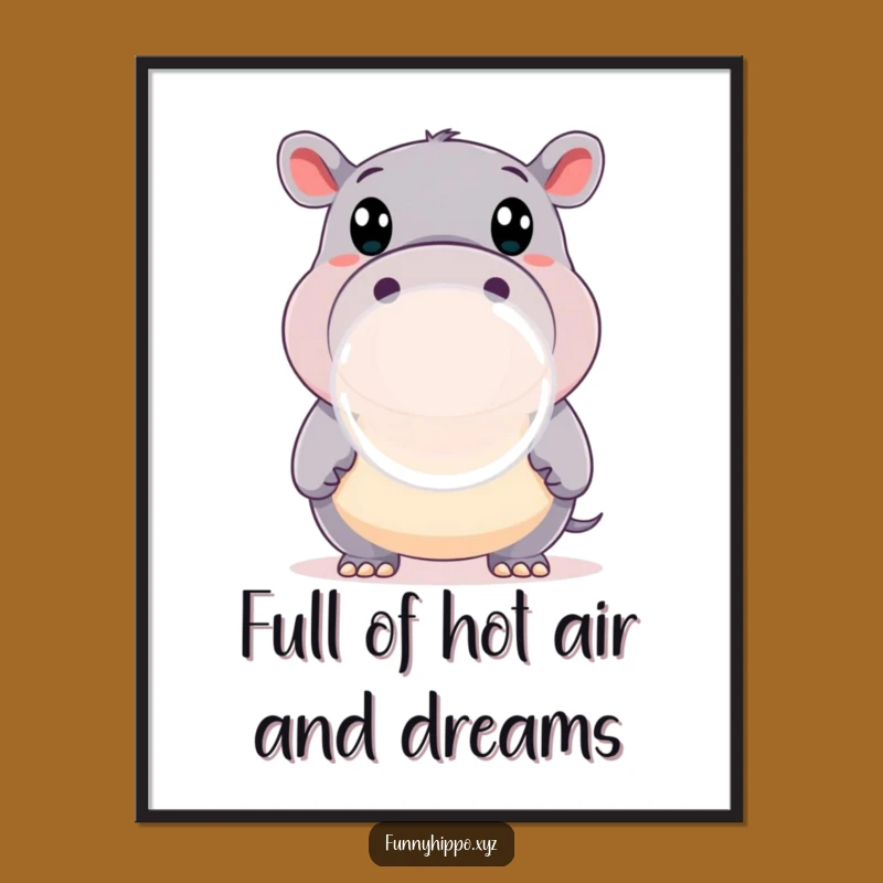 Free Printable Wall Art: Hippo Bubble Surprise! Funny Downloadable Decor, DIY Gift Idea.