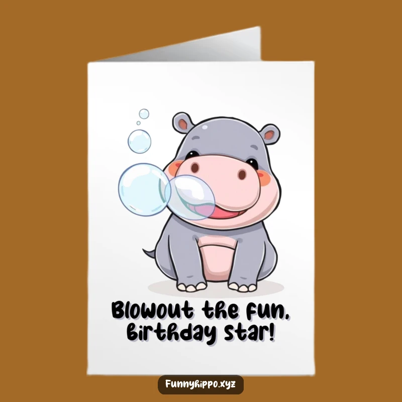 Free Printable Birthday Card: Kawaii Hippo Bubbles - Funny Downloadable Gift!