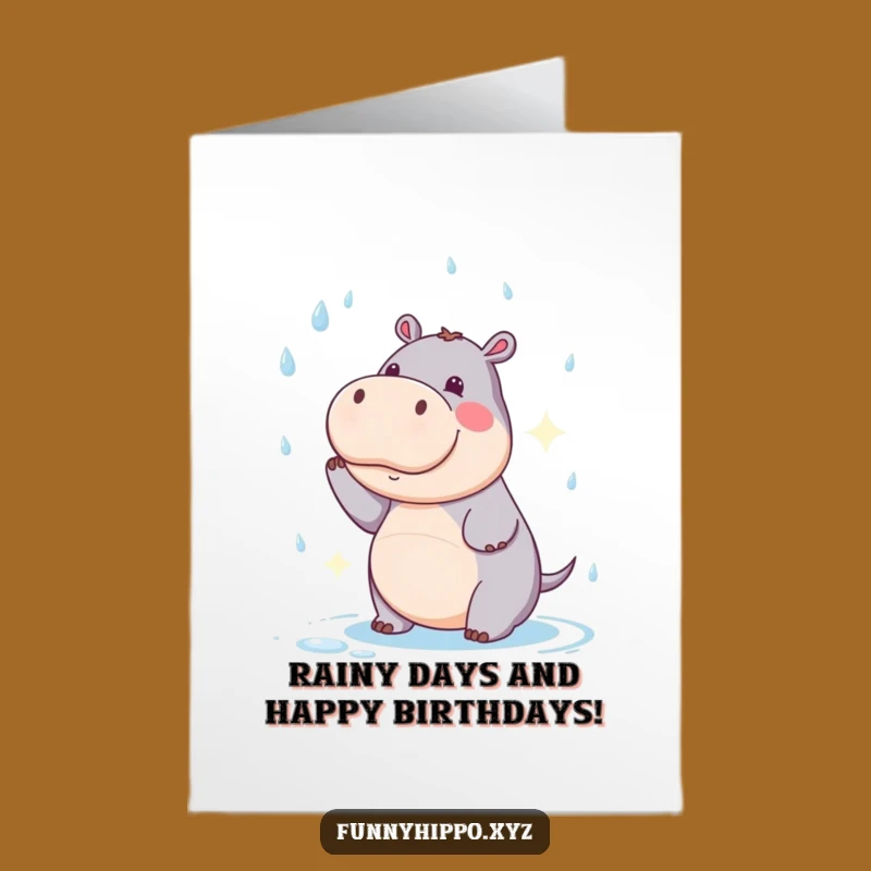 Free Printable Funny Hippo Birthday Card - Hilarious Rain Catching Downloadable Gift