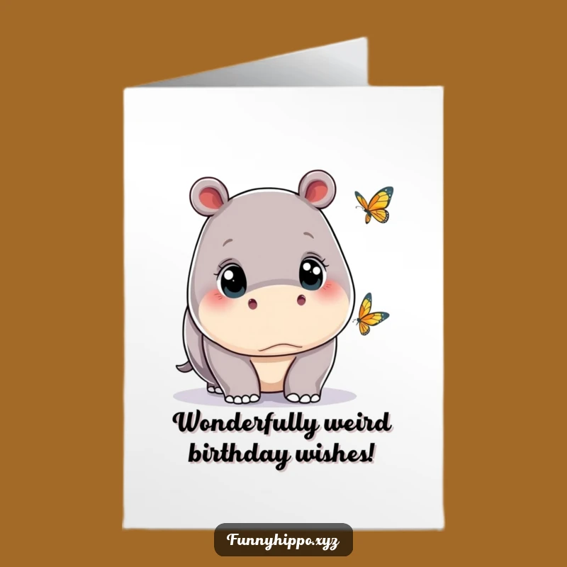 Free Printable Birthday Card: Kawaii Hippo & Butterfly - Funny Downloadable Gift!
