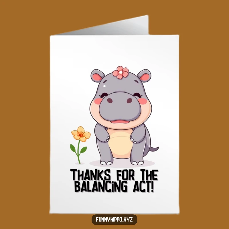 Free Printable Thank You Card: Kawaii Hippo's Floral Thanks - Funny Downloadable!