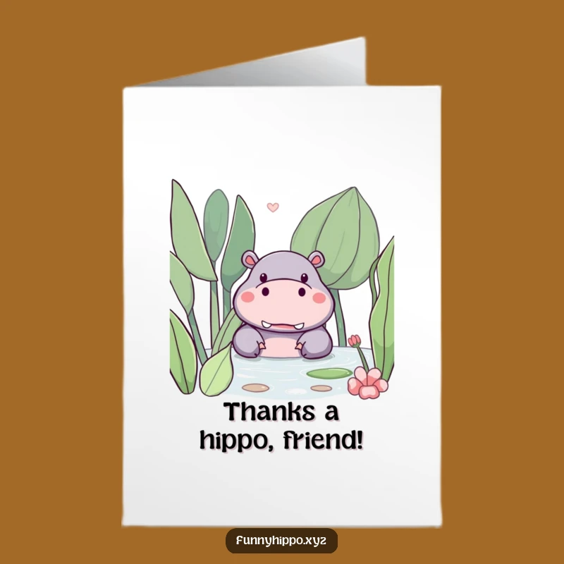 Free Printable Thank You Card: Kawaii Hippo's Sweet Gratitude, a Funny Downloadable Gift