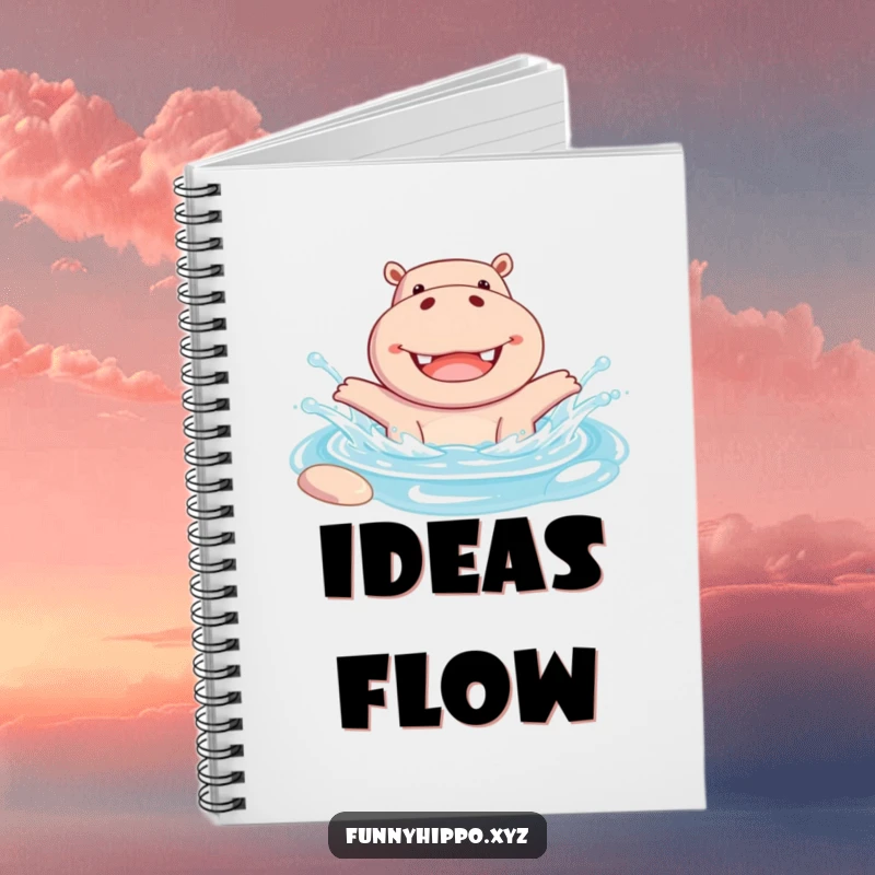 Funny Notebook with a Cheerful Hippo Joyfully Splashing in a Pool, inspiring creative writing