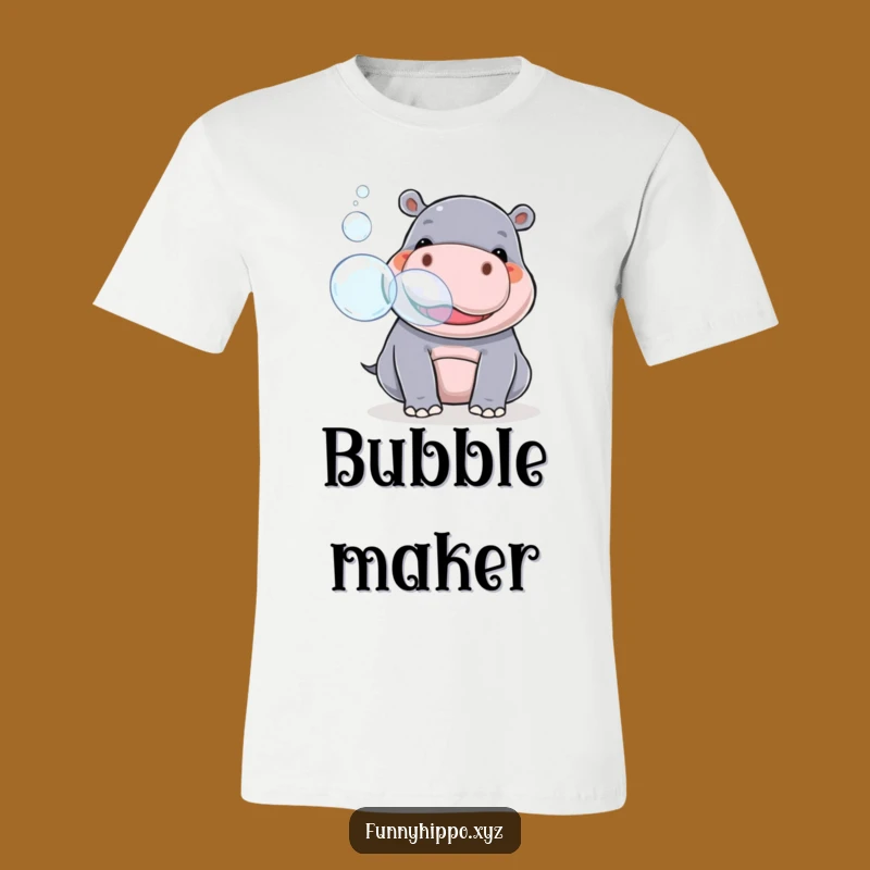 Funny Kawaii Hippo Bubble Blowing T-Shirt - Playful Hippo Snout Cute Tee
