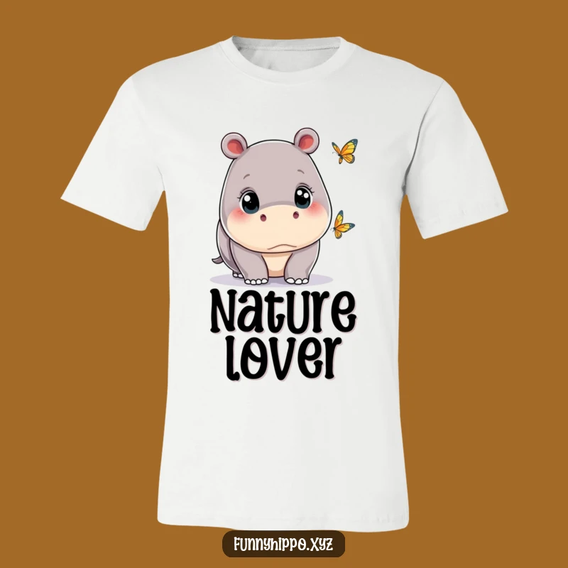 Funny Kawaii Hippo Butterfly T-Shirt - Wide-Eyed Gentle Nature Tee
