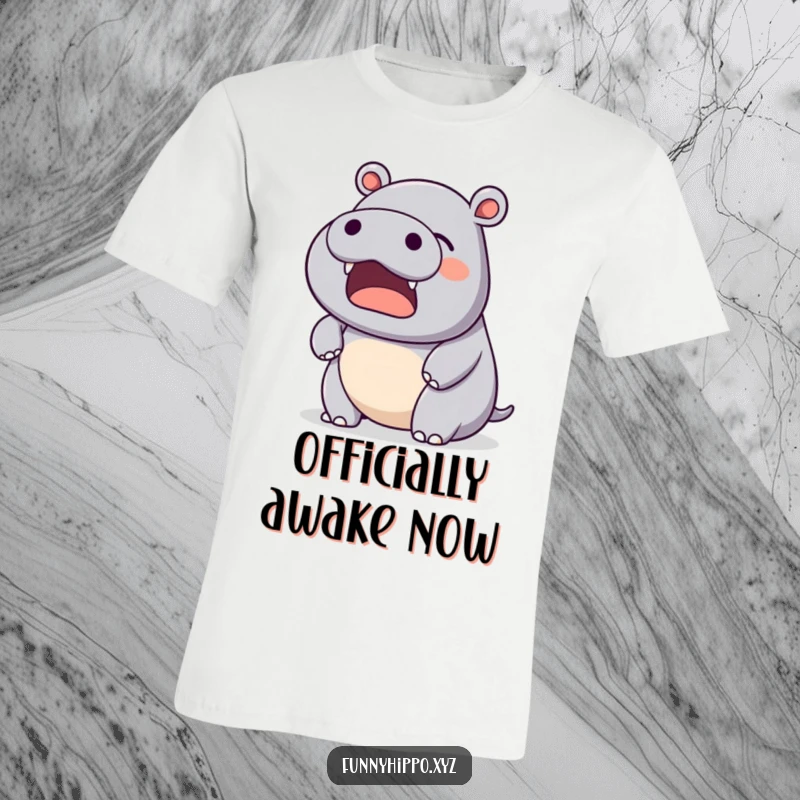 Funny Kawaii Hippo T-Shirt depicting a gentle, happy yawn, perfect for relaxed and humorous wear.