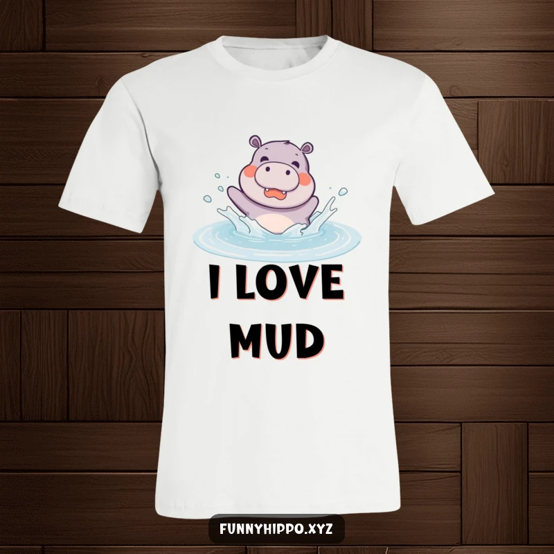 Funny kawaii hippo joyfully splashing with abandon in a large puddle, wet and happy, perfect for lovers of cute animals.