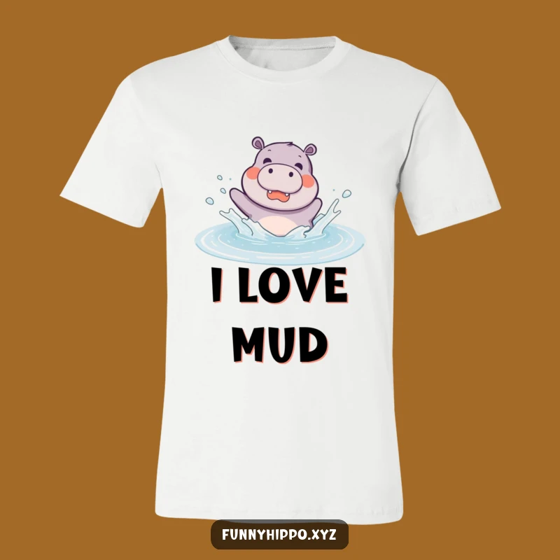 Funny Kawaii Hippo Splashing T-Shirt - Joyful Hippo in Puddle Cute Tee