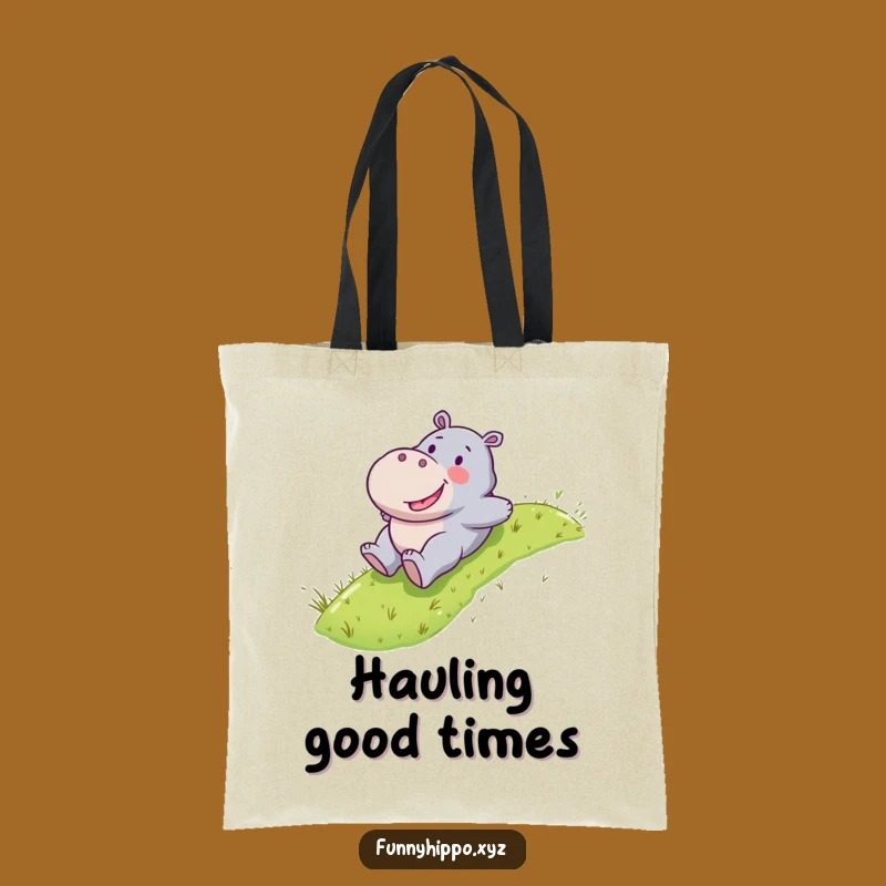 Funny Kawaii Hippo Tote Bag - Happy Sliding Journey Carrier