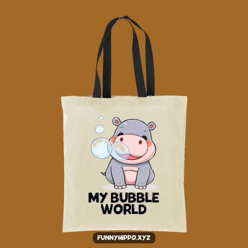 Funny Kawaii Hippo Bubble Tote Bag - Cute Playful Hippo Carry-All